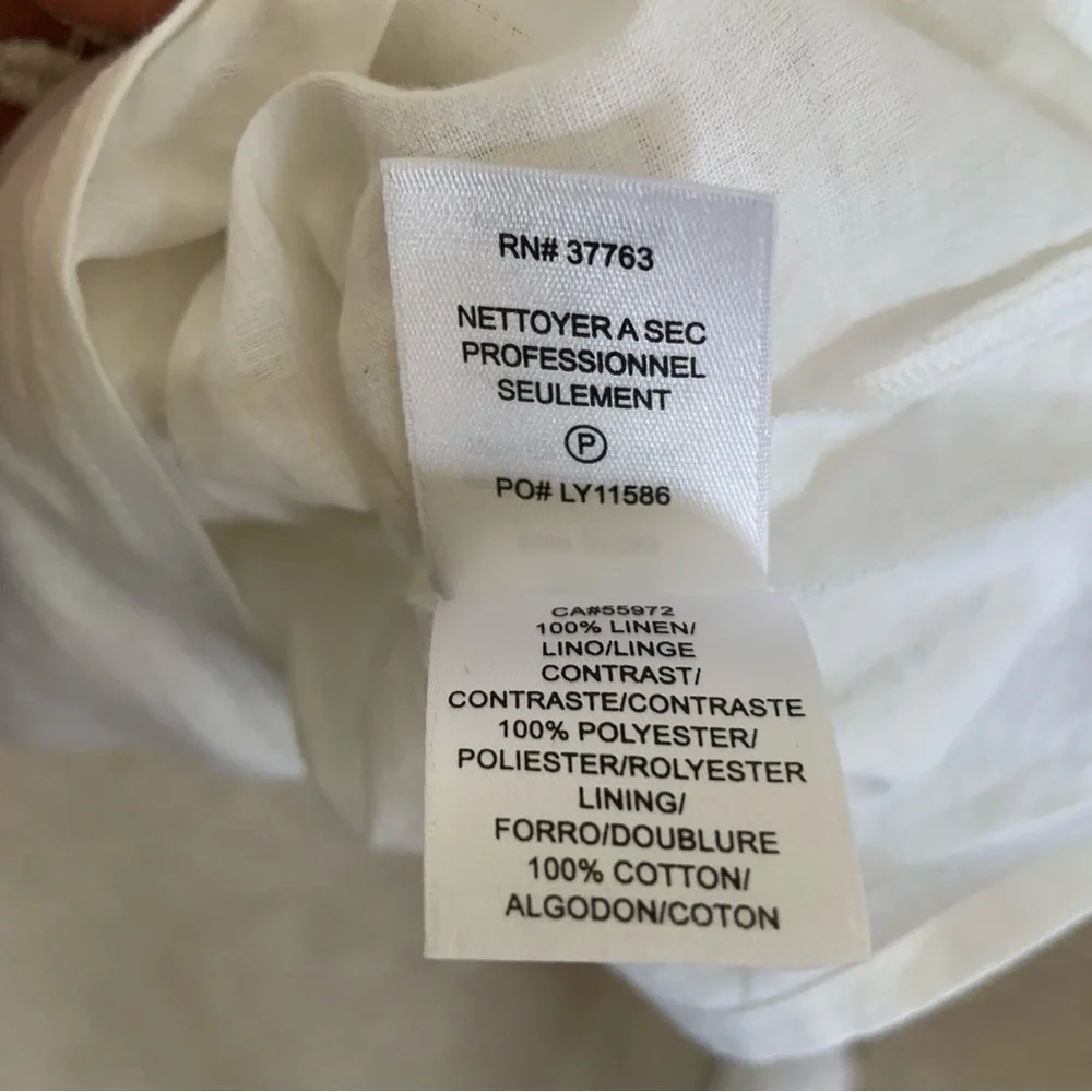 WHITE LINEN SLEEVELESS SHIFT SUMMER DRESS / DAISY MOTIF / LINED / VINTAGE / 2 - Picture 4 of 9